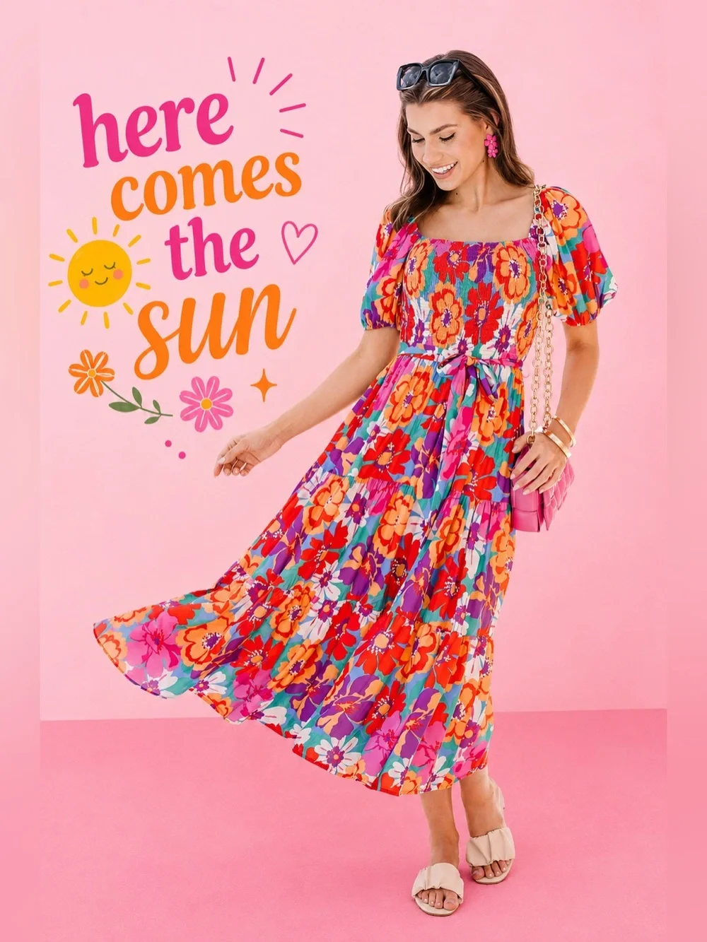 Unique Vintage Colorful 70s Abstract Floral Everyone’s Desire Dress, Small, NWT!